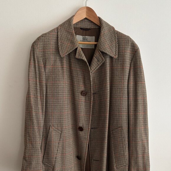  Aquascutum Houndstooth Plaid Check Wool Overcoat/ Top Coat/ Trench Coat  - 42 - Picture 1 of 12